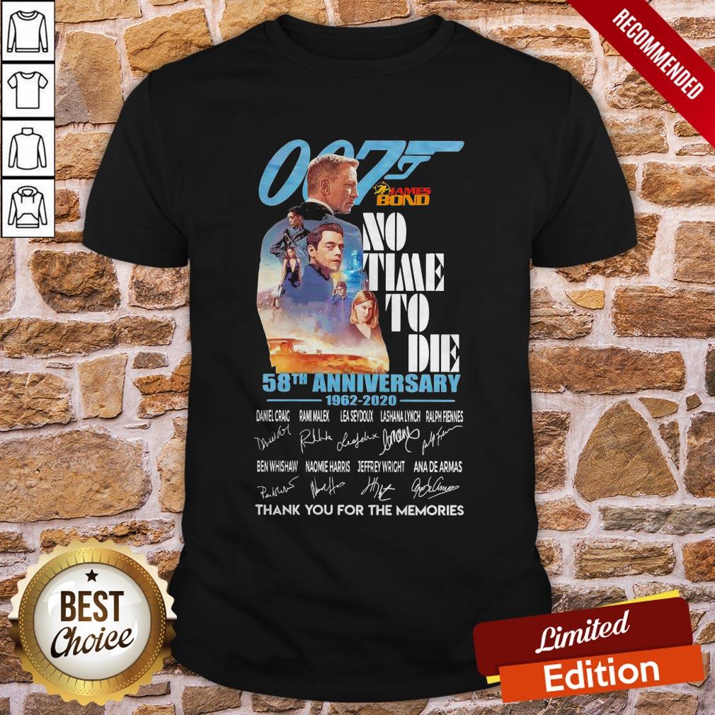 007 James Bond No Time To Die 58th Anniversary 1962 2020 Thank You For The Memories Signatures Shirt