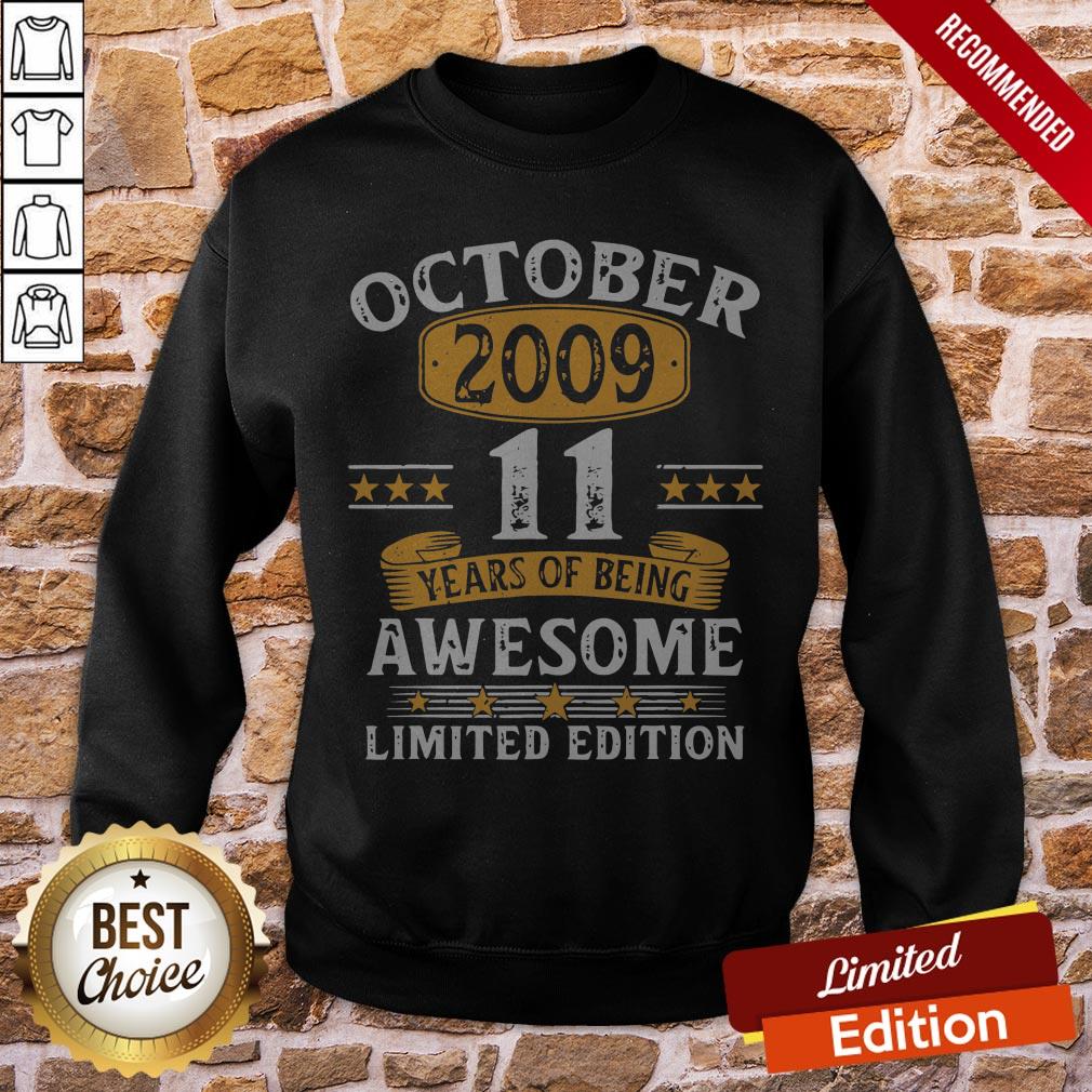 11 Years Old Gifts Vintage October 2009 11th Birthday Gift Shirt - Image 4