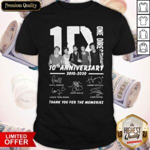 Official One Direction 10th Anniversary 2010 2020 Thank You For The Memories Shirt