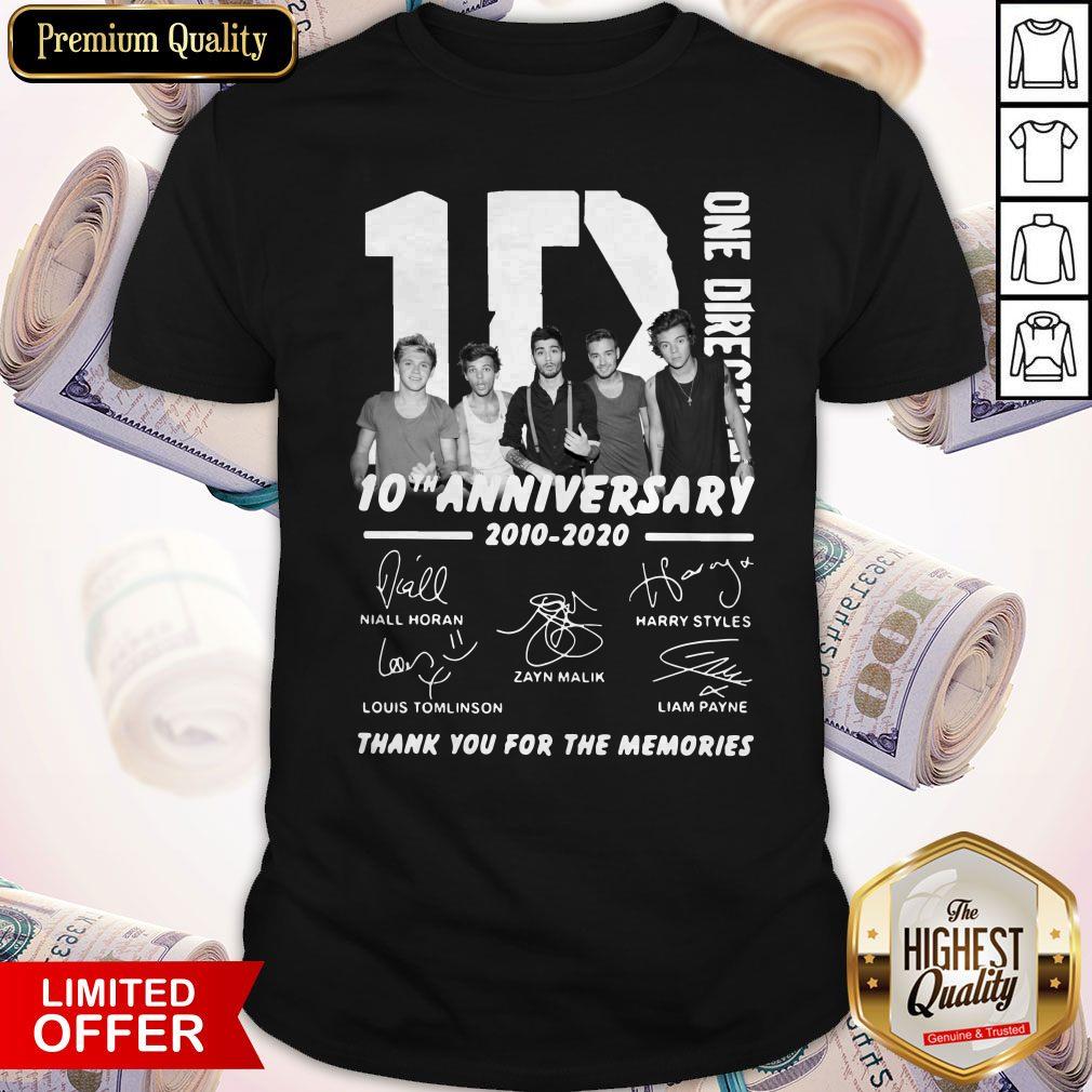Official One Direction 10th Anniversary 2010 2020 Thank You For The Memories Shirt