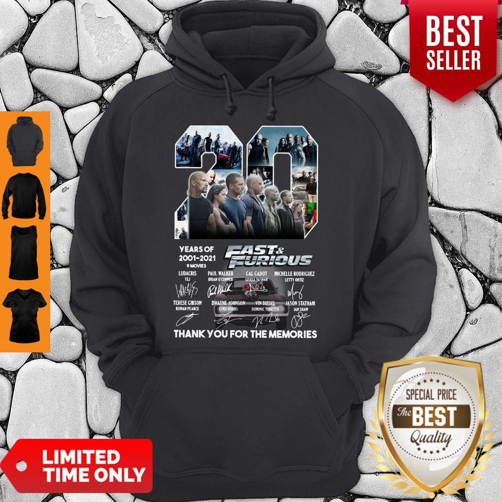 20 Years Of 2001 2021 9 Movies Fast & Furious Thank You For The Memories Signatures Shirt - Image 5