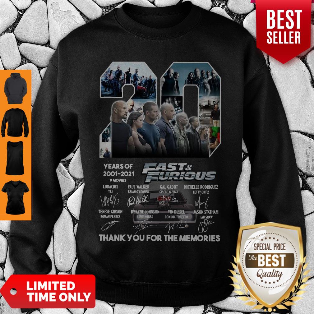 20 Years Of 2001 2021 9 Movies Fast & Furious Thank You For The Memories Signatures Shirt - Image 4