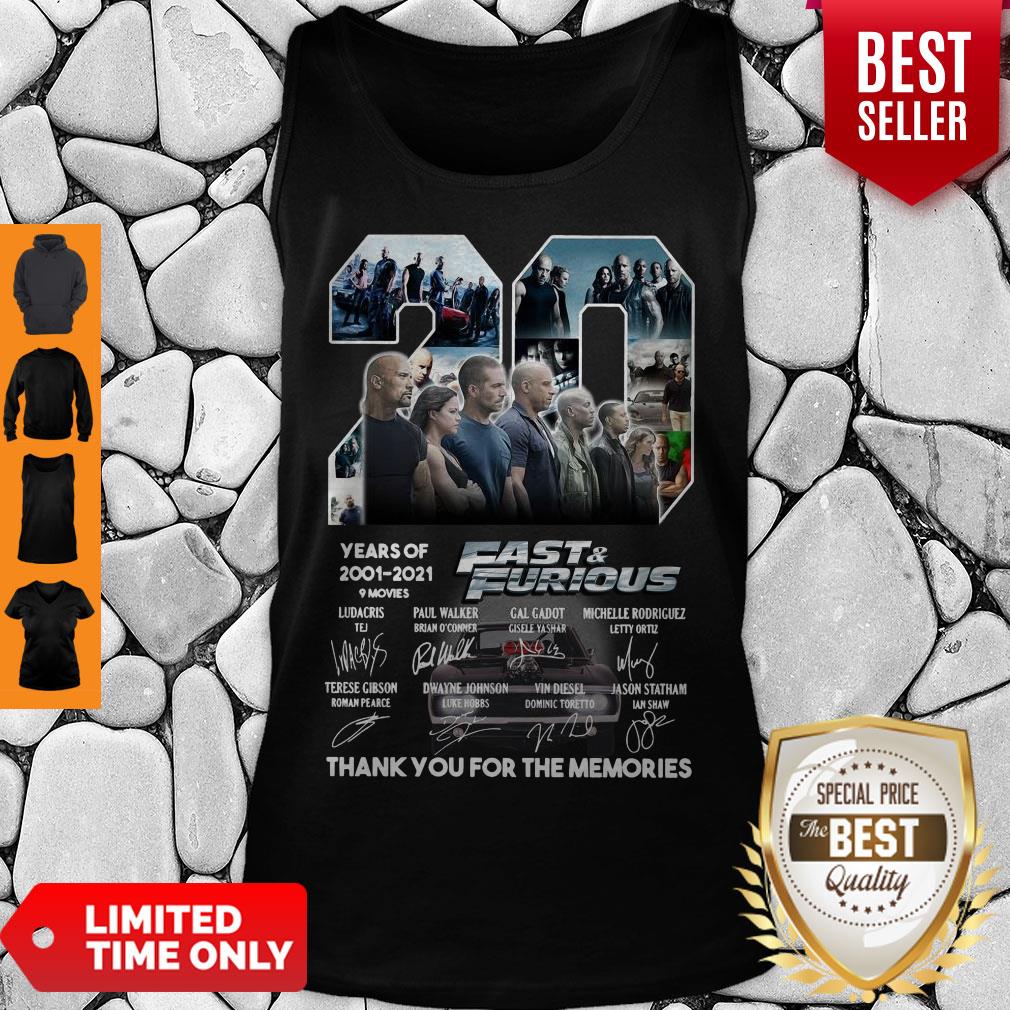 20 Years Of 2001 2021 9 Movies Fast & Furious Thank You For The Memories Signatures Shirt - Image 3