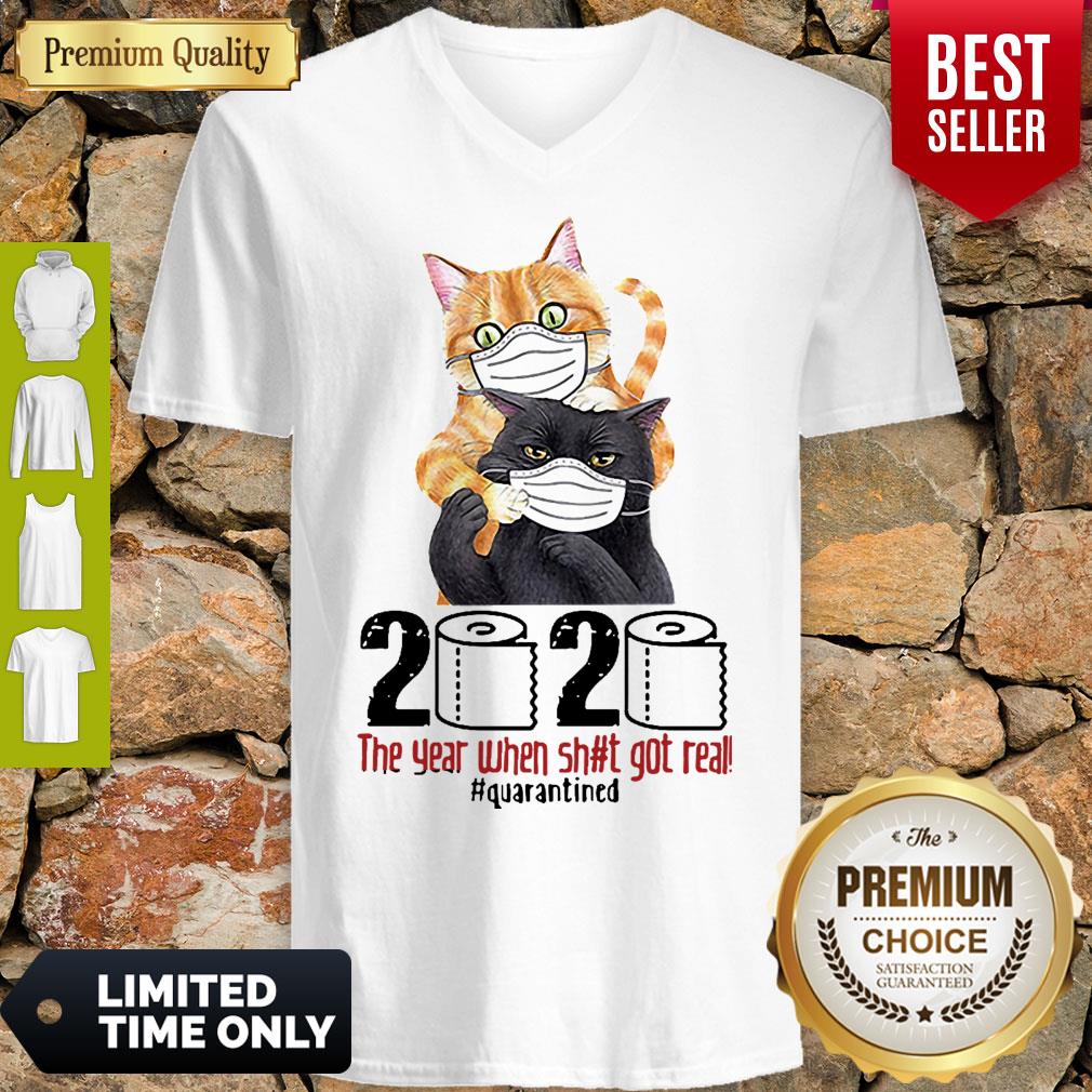 Cats 2020 The Year When Shit Got Real #Quarantined Covid-19 Shirt - Image 3