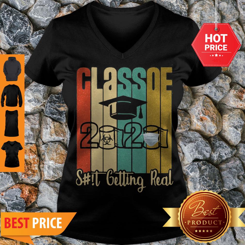 Class Of 2020 Shit Is Getting Real 2020 Toilet Paper Vintage Shirt - Image 2