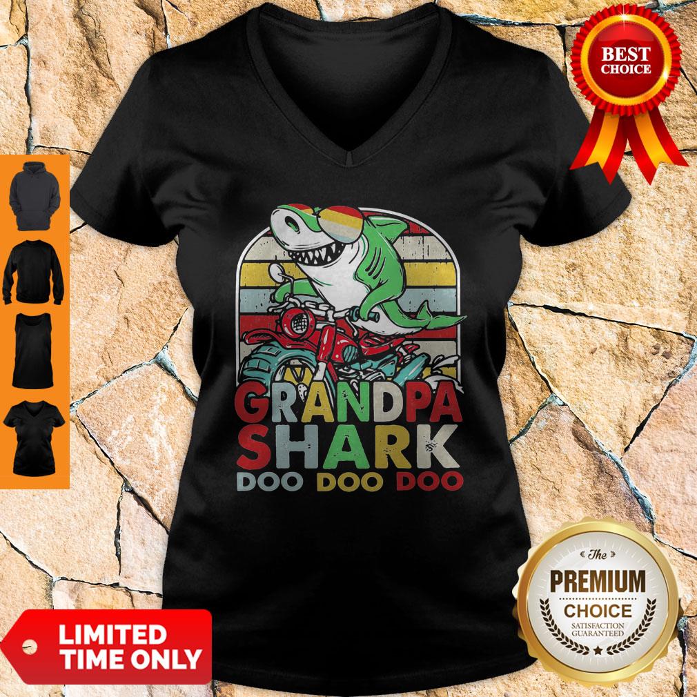 Official Grandpa Shark Motor Bike Doo Doo Vintage Shirt - Image 2