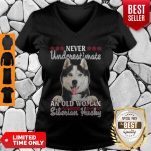 Alternative view of Never Underestimate An Old Woman Siberian Husky Shirt