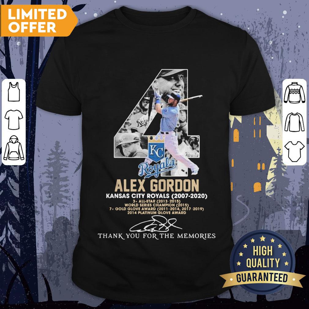 4 Alex Gordon Kansas City Royals 2007-2020 Thank You For The Memories Signatures Shirt