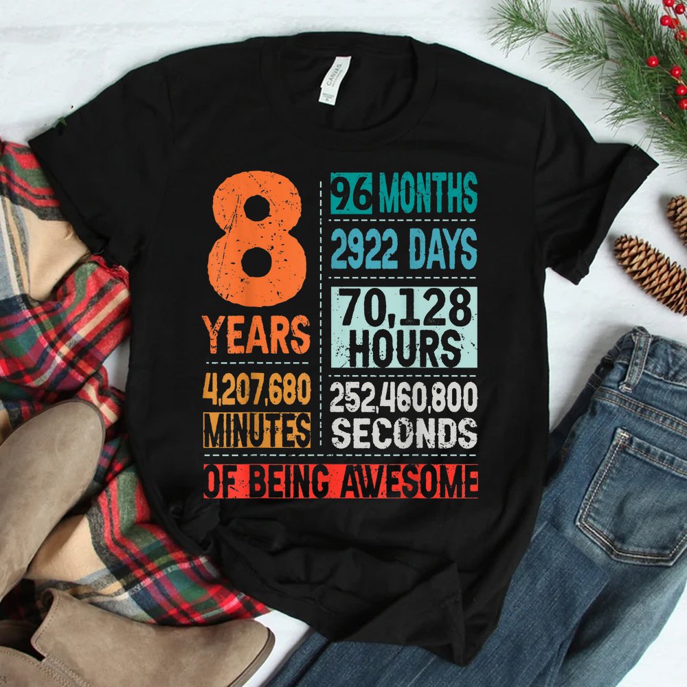 8 Years 96 Months Of Being Awesome 8th Birthday Countdown Shirt