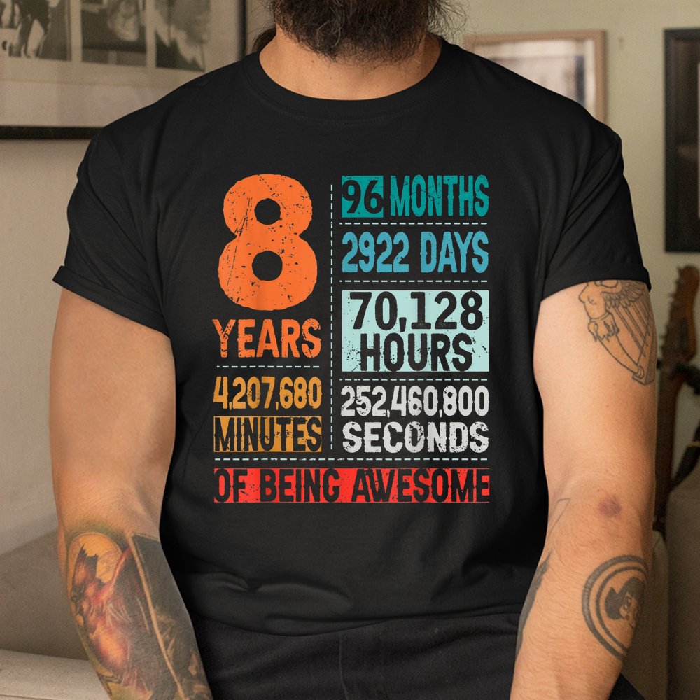 8 Years 96 Months Of Being Awesome 8th Birthday Countdown Shirt - Image 4
