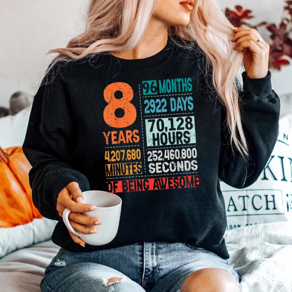 8 Years 96 Months Of Being Awesome 8th Birthday Countdown Shirt - Image 3