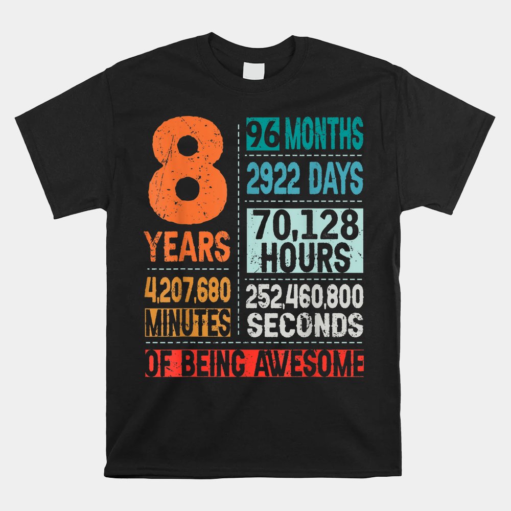 8 Years 96 Months Of Being Awesome 8th Birthday Countdown Shirt - Image 2