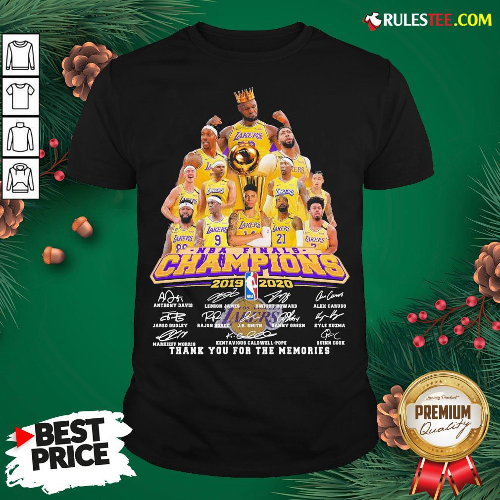 Awesome Los Angeles Lakers 2019-2020 NBA Finals Champions Thank You For The Memories Signatures Shirt