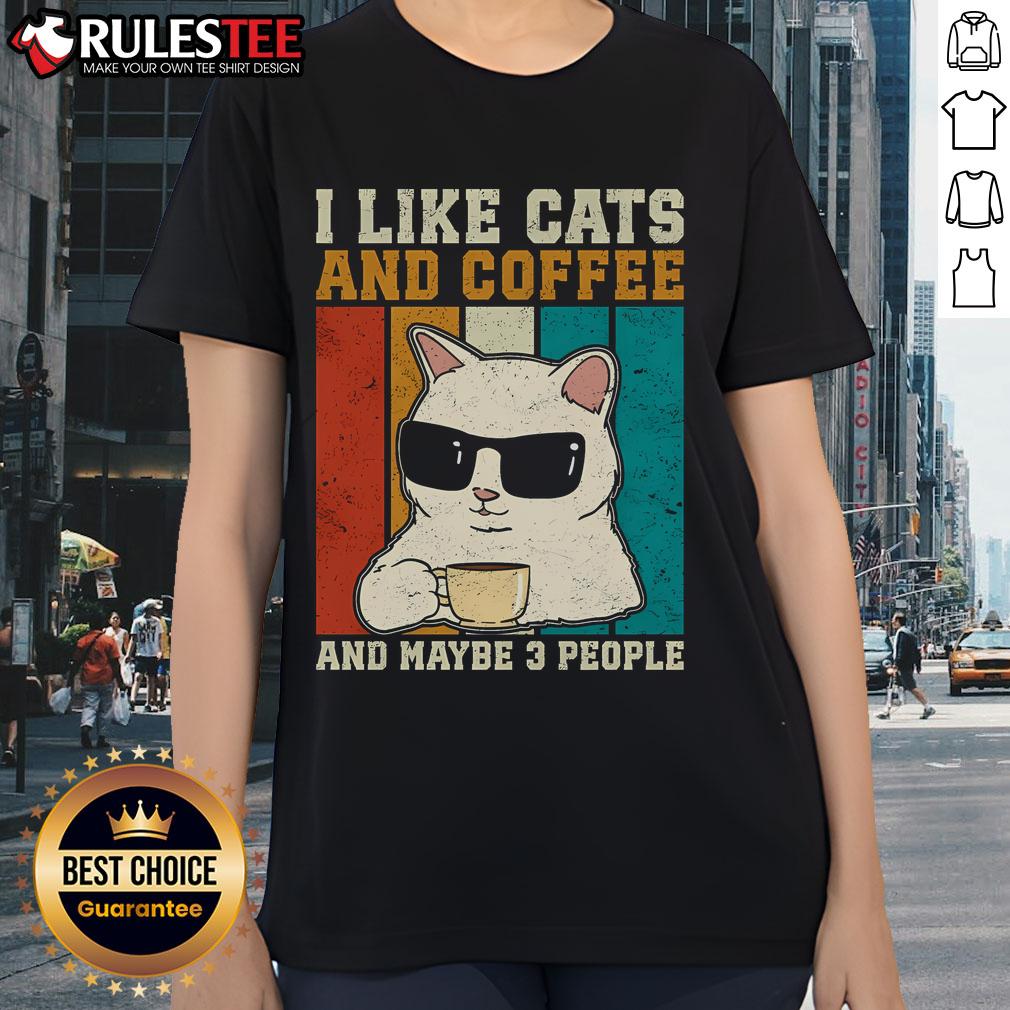 Awesome I Like Cats And Coffee And Maybe 3 People Vintage T-Shirt - Image 3