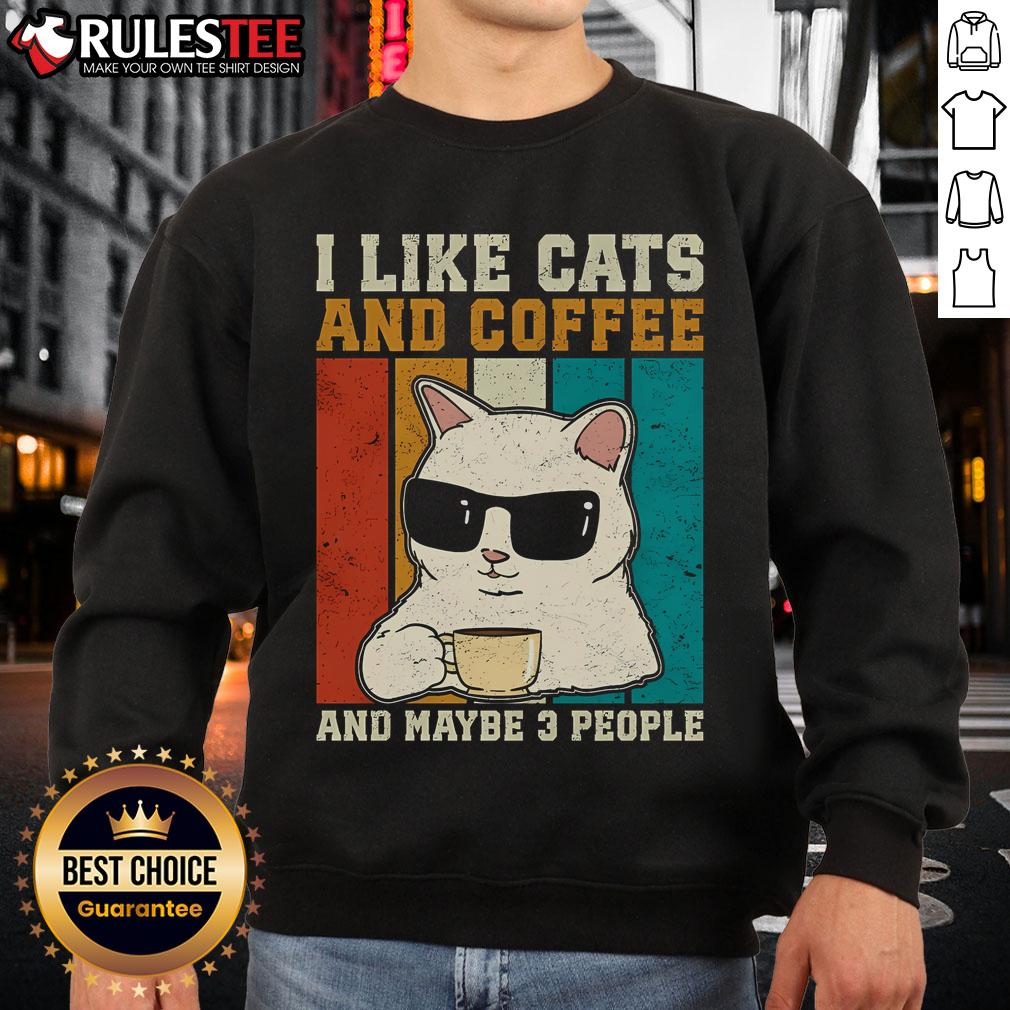 Awesome I Like Cats And Coffee And Maybe 3 People Vintage T-Shirt - Image 5