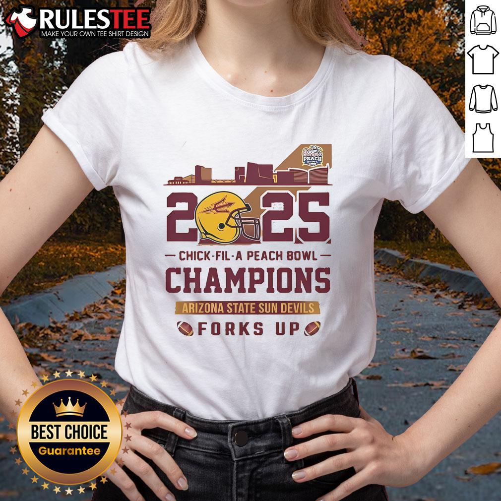 Awesome Arizona State Sun Devils Chick Fil A Peach Bowl Champions 2025 Forks Up Skyline T-Shirt - Image 3