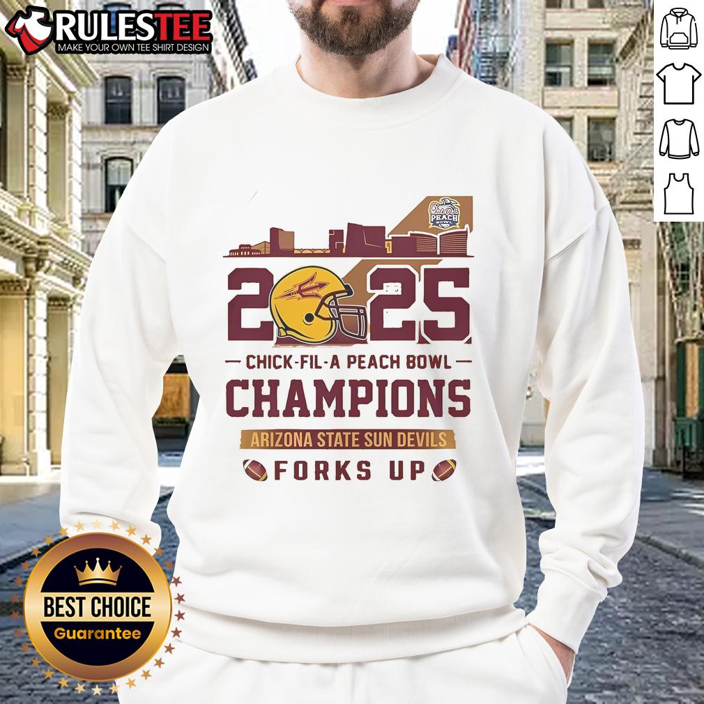 Awesome Arizona State Sun Devils Chick Fil A Peach Bowl Champions 2025 Forks Up Skyline T-Shirt - Image 4