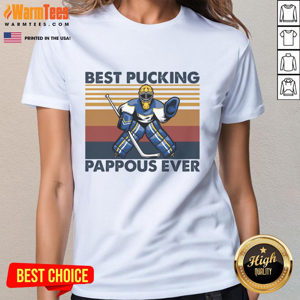 Awesome Best Pucking Pappous Ever Funny Hockey Grandpa Saying T-Shirt - Image 3