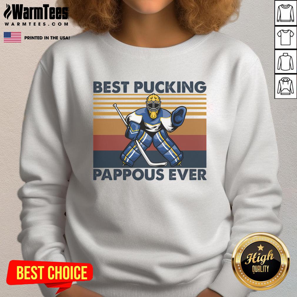 Awesome Best Pucking Pappous Ever Funny Hockey Grandpa Saying T-Shirt - Image 5