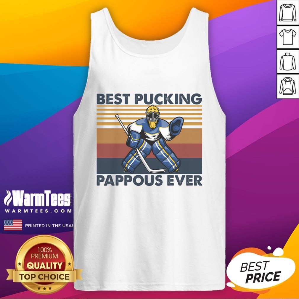 Awesome Best Pucking Pappous Ever Funny Hockey Grandpa Saying T-Shirt - Image 4