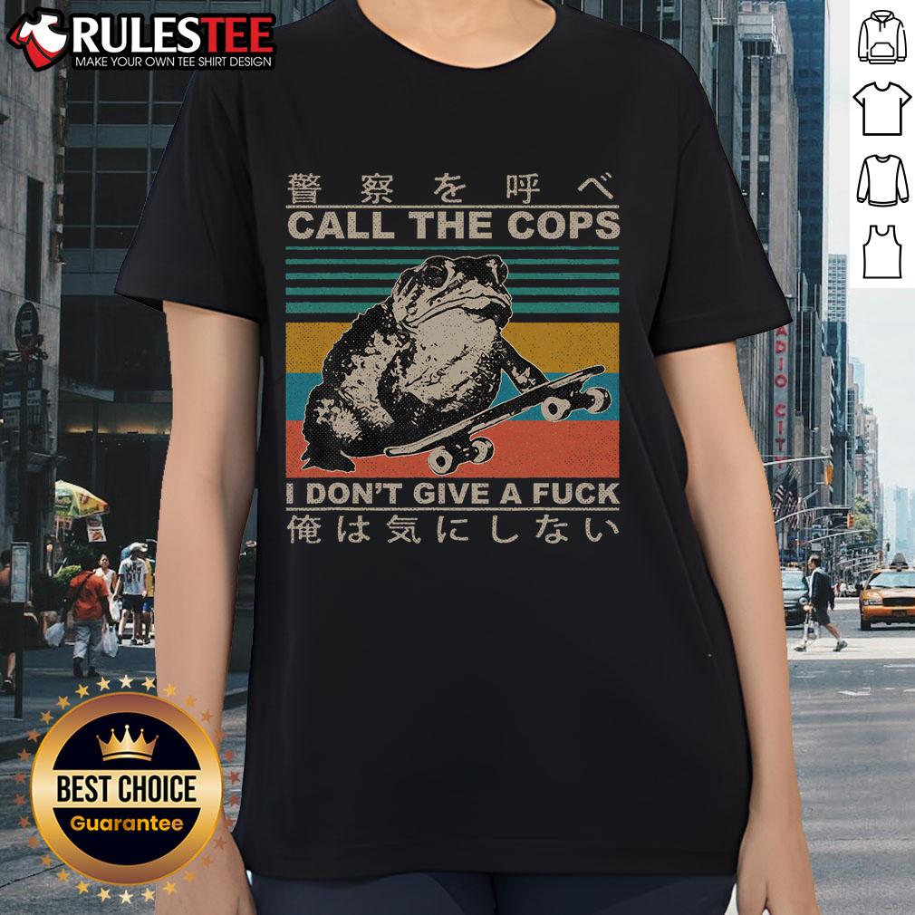 Awesome Call The Cops I Don't Give A Fck Skateboarding Toad Japanese Vintage T-Shirt - Image 3