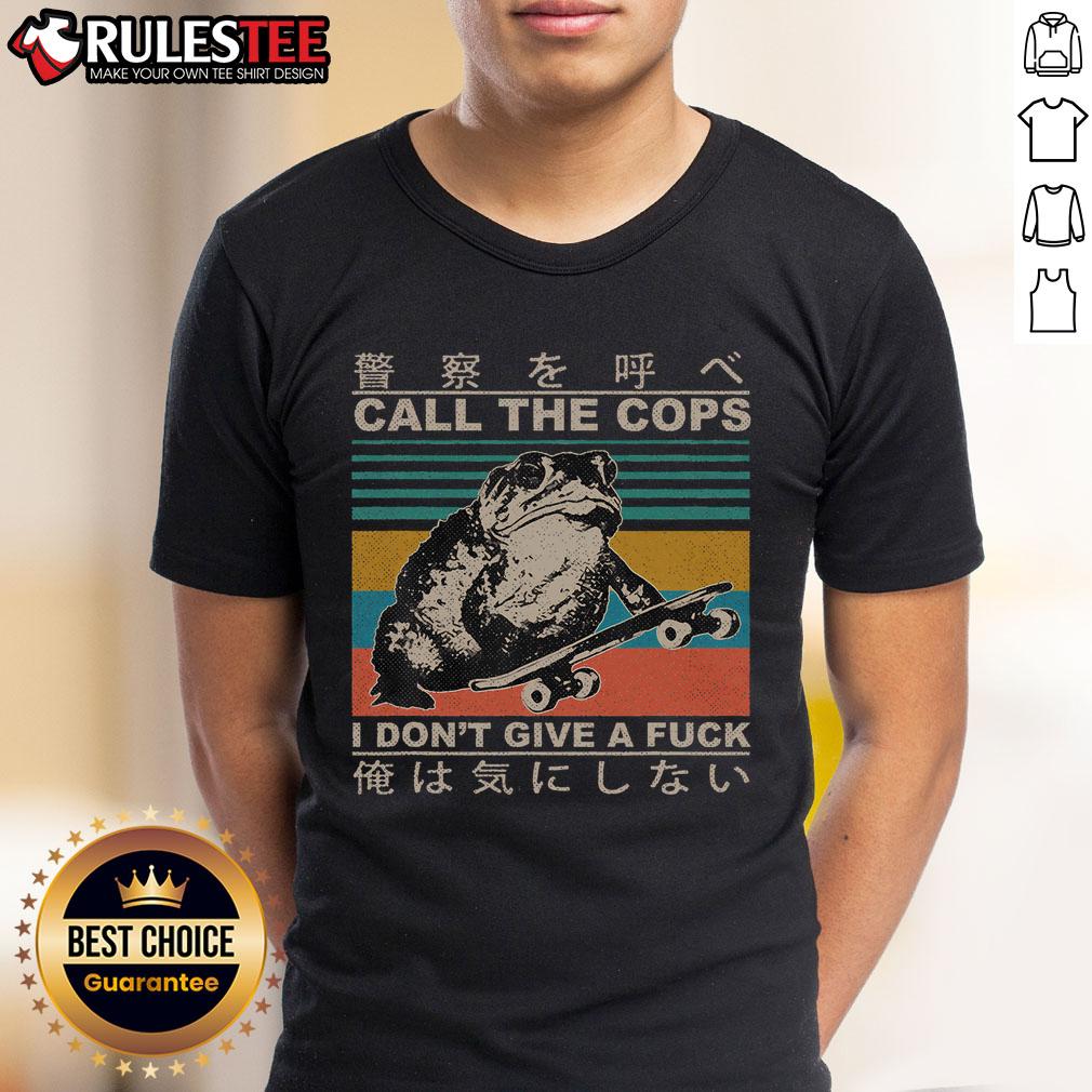 Awesome Call The Cops I Don't Give A Fck Skateboarding Toad Japanese Vintage T-Shirt