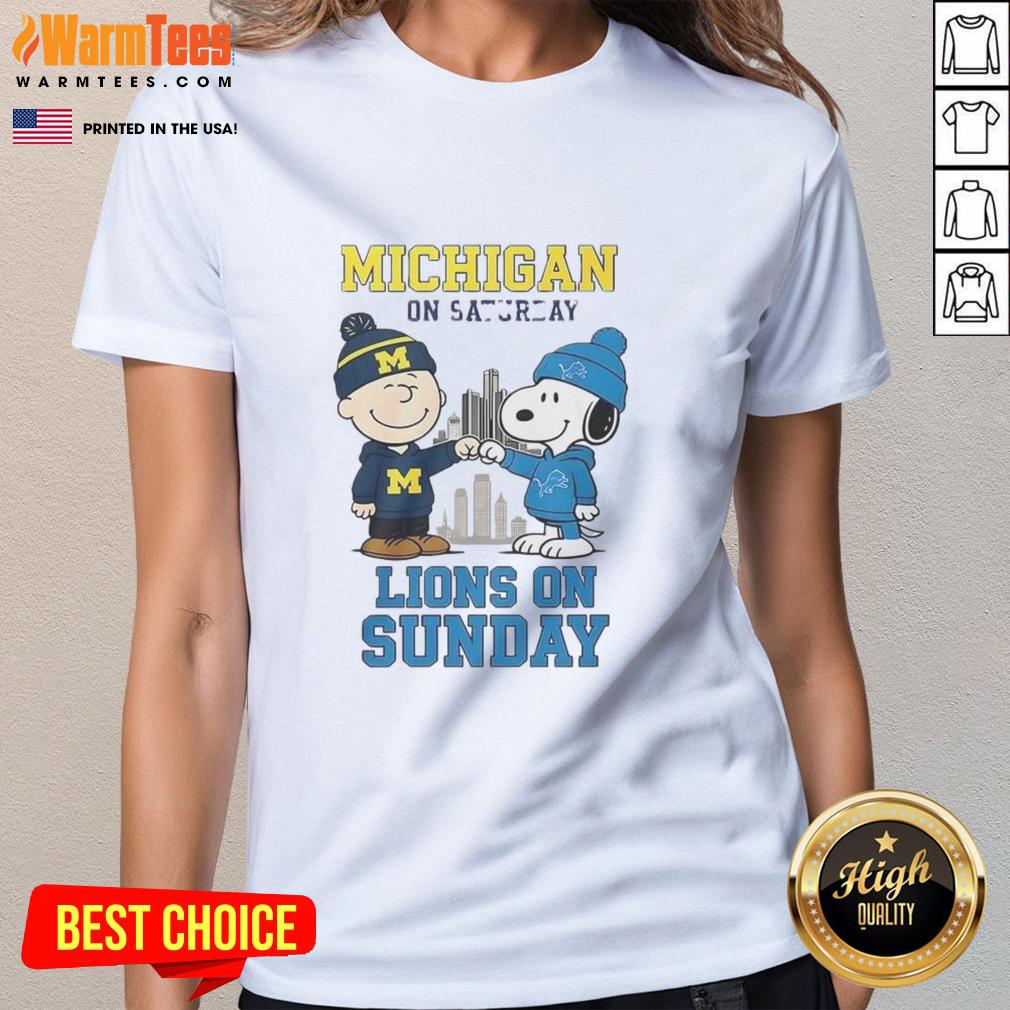 Awesome Charlie Brown Michigan Wolverines On Saturday And Snoopy Detroit Lions On Sunday T-Shirt - Image 3