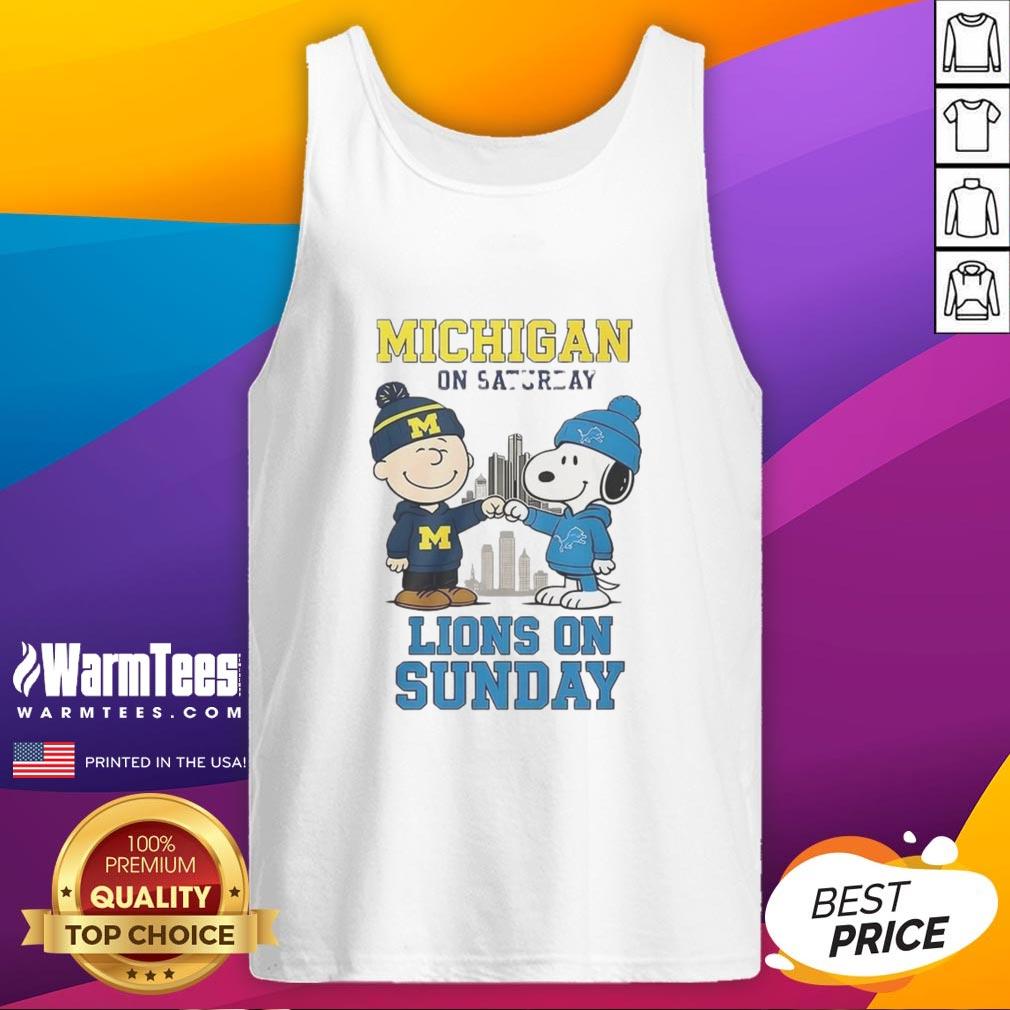 Awesome Charlie Brown Michigan Wolverines On Saturday And Snoopy Detroit Lions On Sunday T-Shirt - Image 4