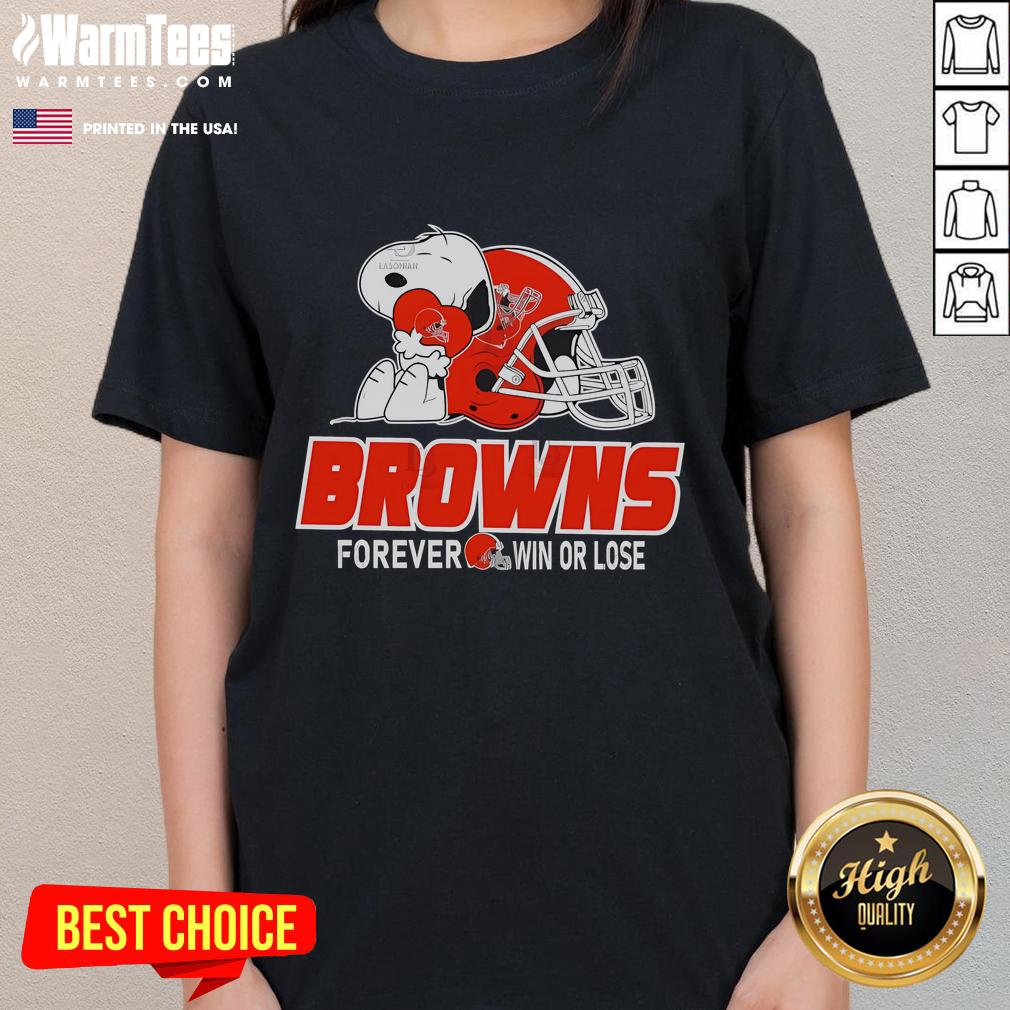 Awesome Cleveland Browns Snoopy The Peanuts Forever Win Or Lose NFL T-Shirt - Image 3
