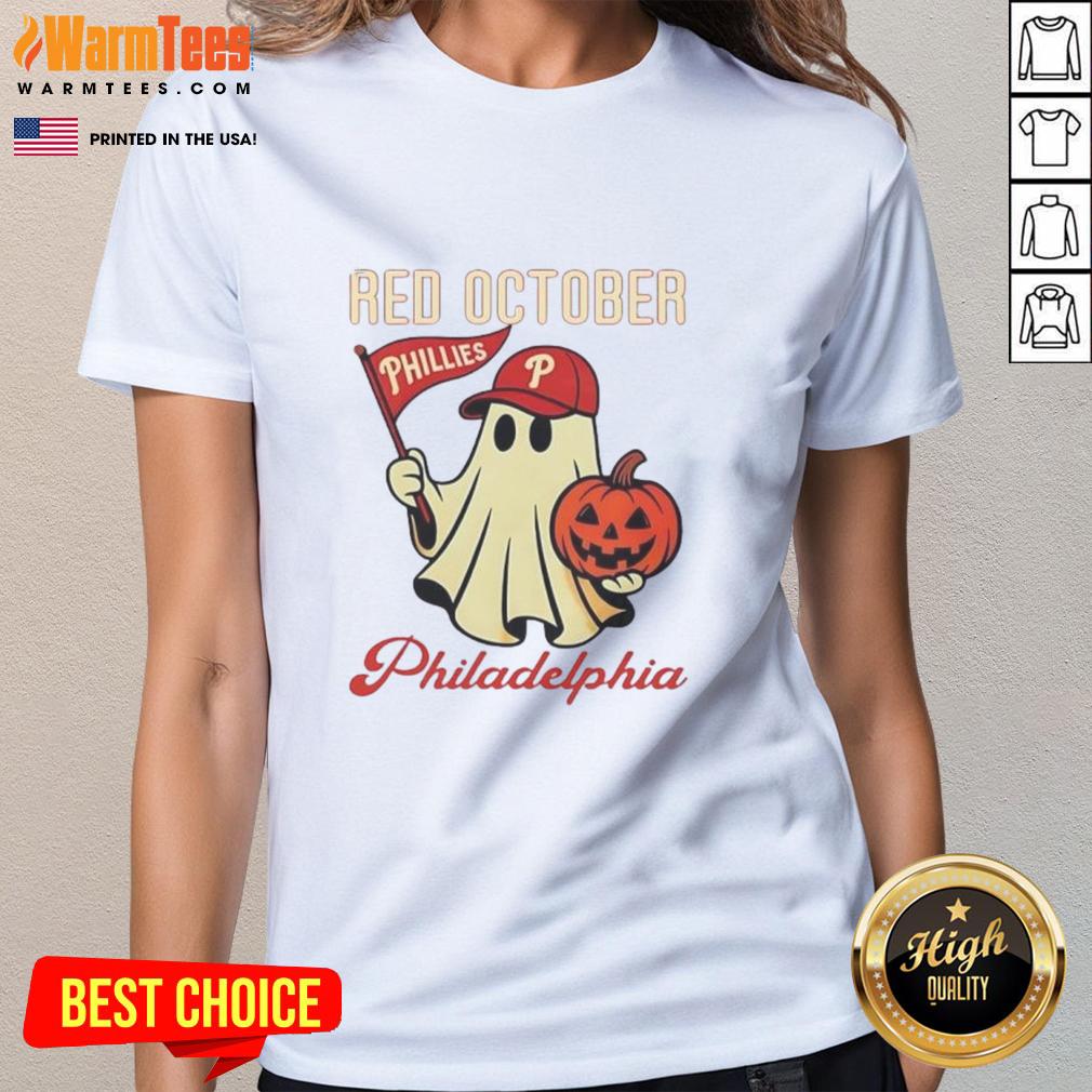 Awesome Ghost Philadelphia Phillies Red October Halloween T-Shirt - Image 3