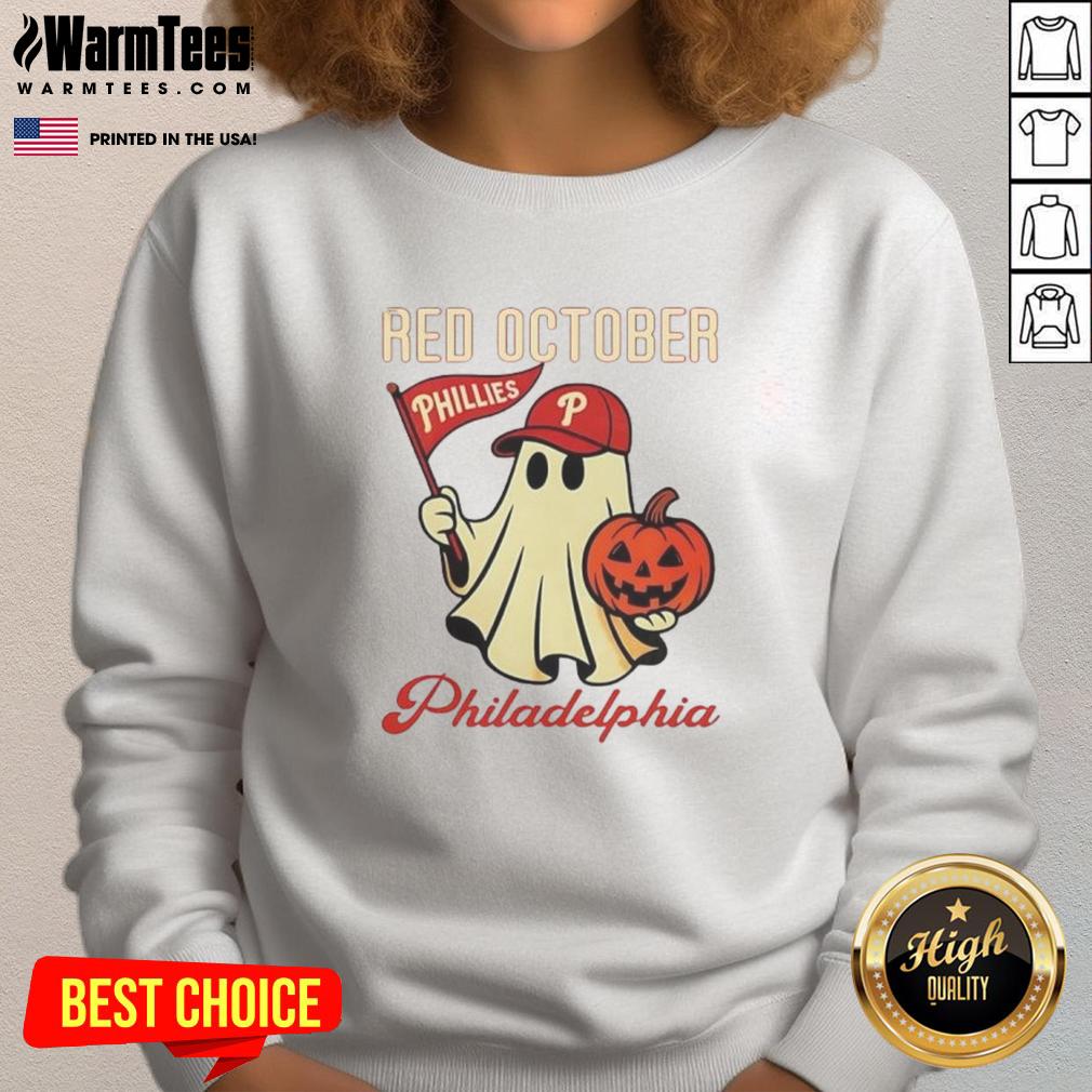 Awesome Ghost Philadelphia Phillies Red October Halloween T-Shirt - Image 5