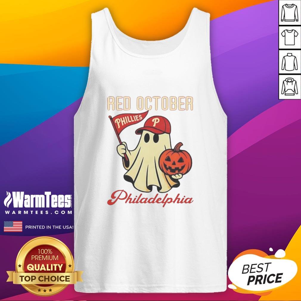 Awesome Ghost Philadelphia Phillies Red October Halloween T-Shirt - Image 4