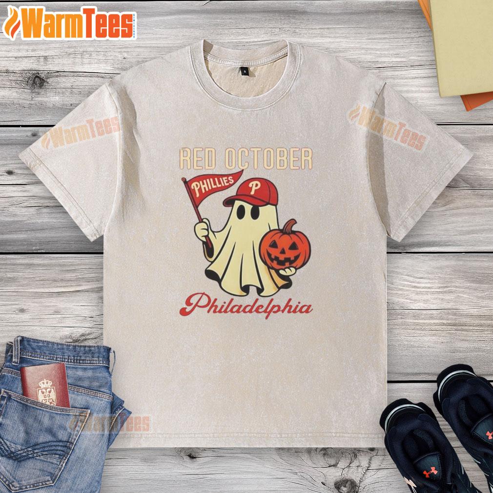 Awesome Ghost Philadelphia Phillies Red October Halloween T-Shirt - Image 6