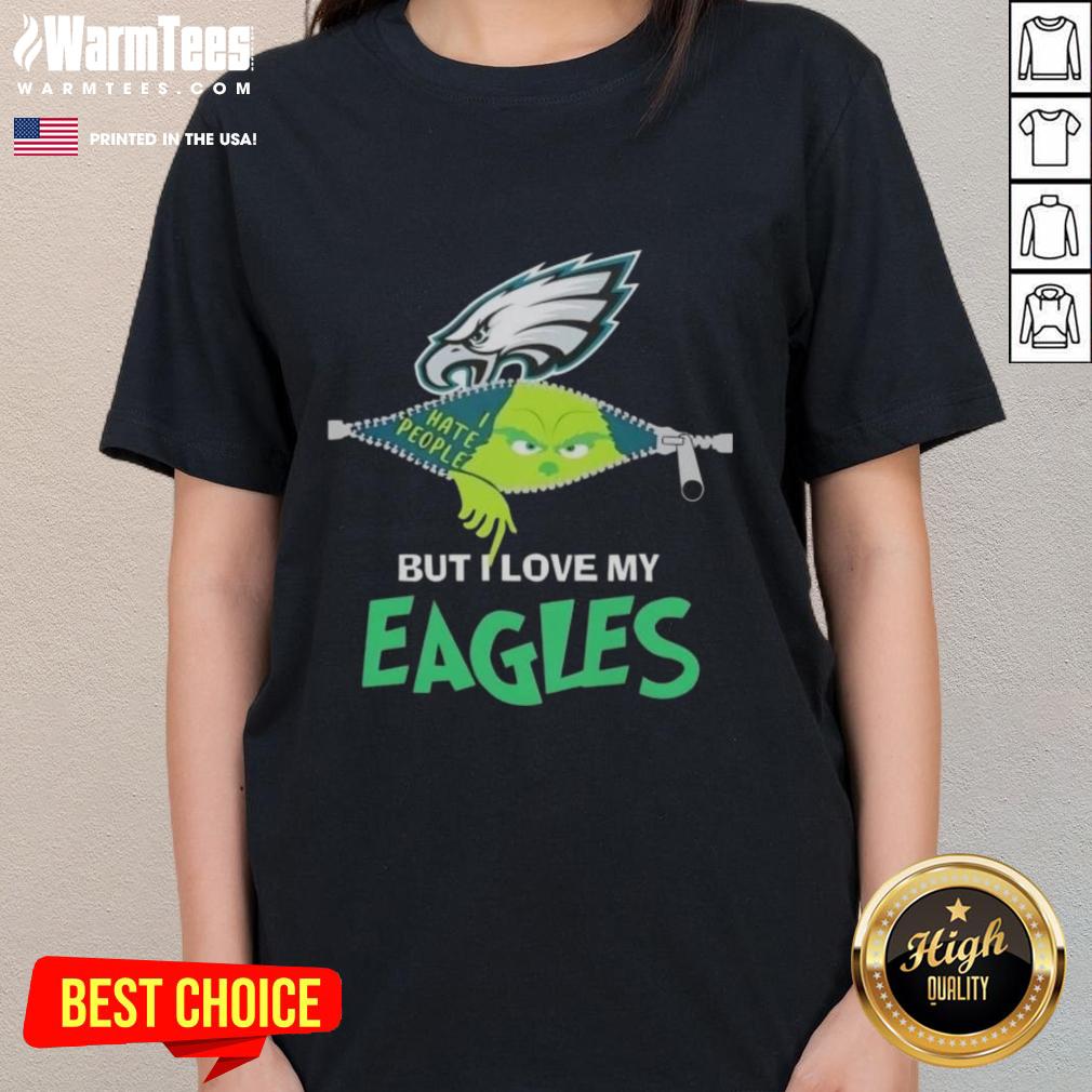 Awesome Grinch Christmas But I Love My Philadelphia Eagles T-Shirt - Image 3