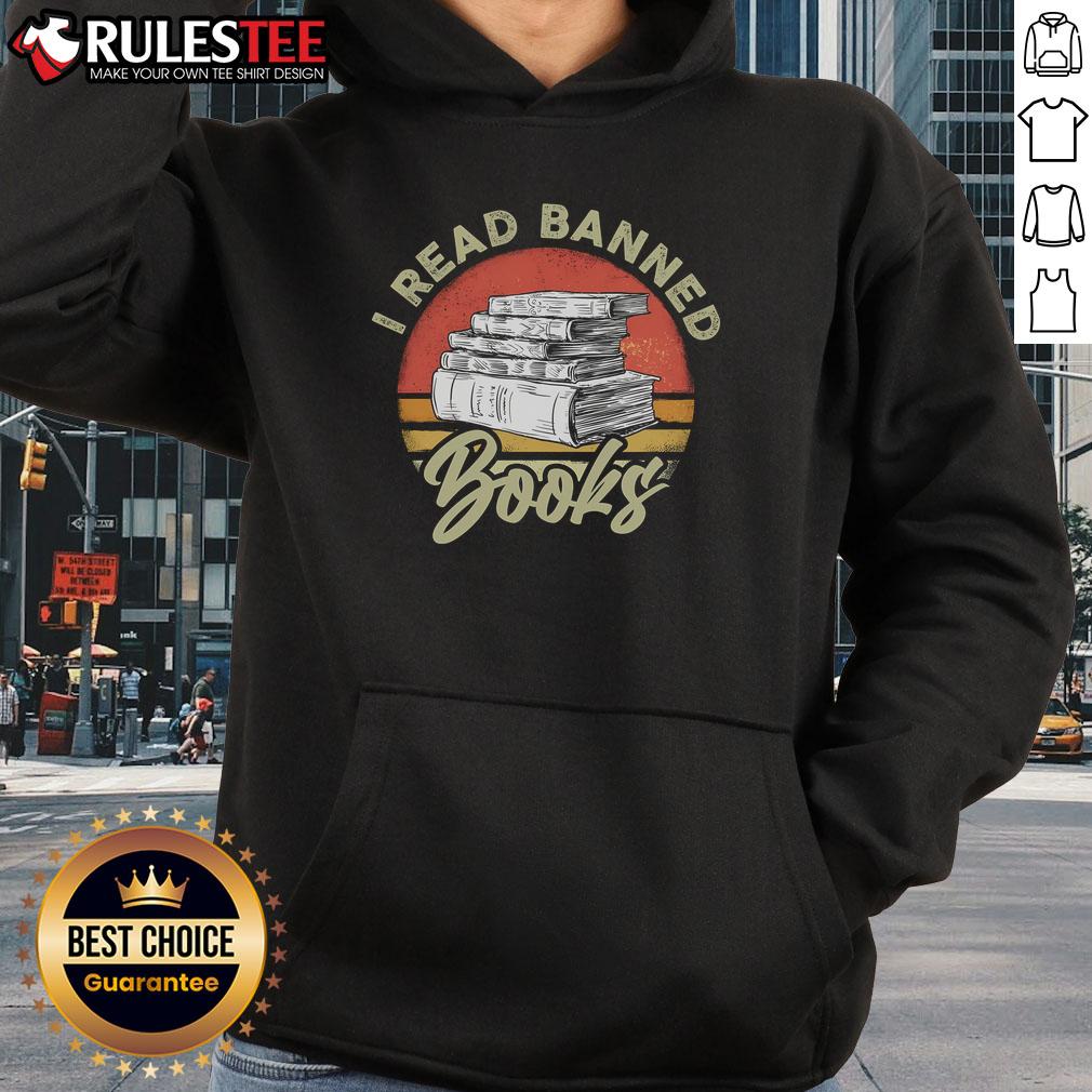 Awesome I Read Banned Books I'm With The Banned Vintage Retro Sunset T-Shirt - Image 2