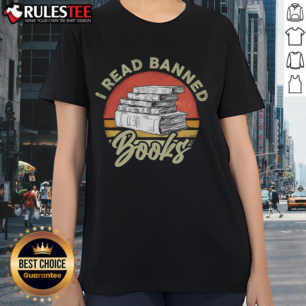 Awesome I Read Banned Books I'm With The Banned Vintage Retro Sunset T-Shirt - Image 3