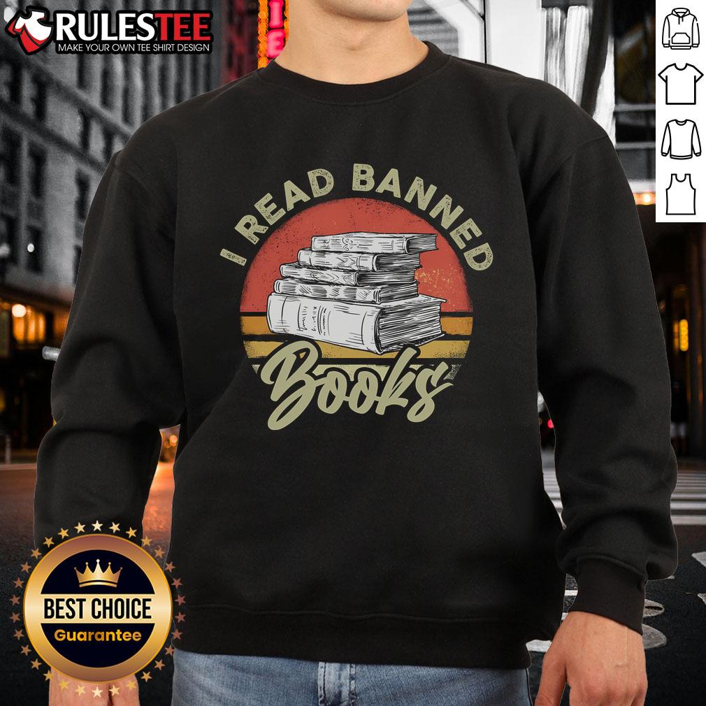 Awesome I Read Banned Books I'm With The Banned Vintage Retro Sunset T-Shirt - Image 5