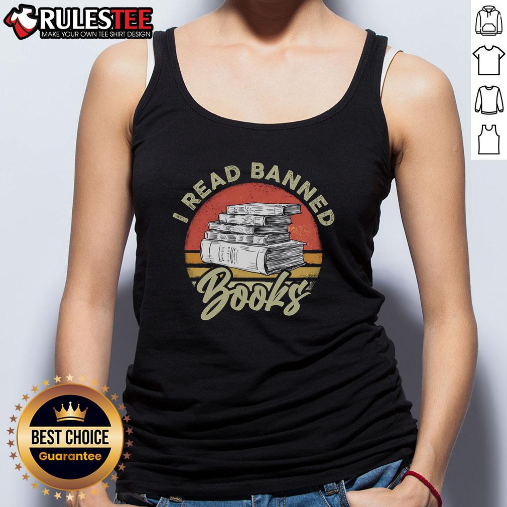 Awesome I Read Banned Books I'm With The Banned Vintage Retro Sunset T-Shirt - Image 4