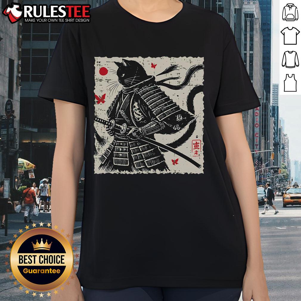 Awesome Japanese Cat Samurai Armor Vintage T-Shirt - Image 3