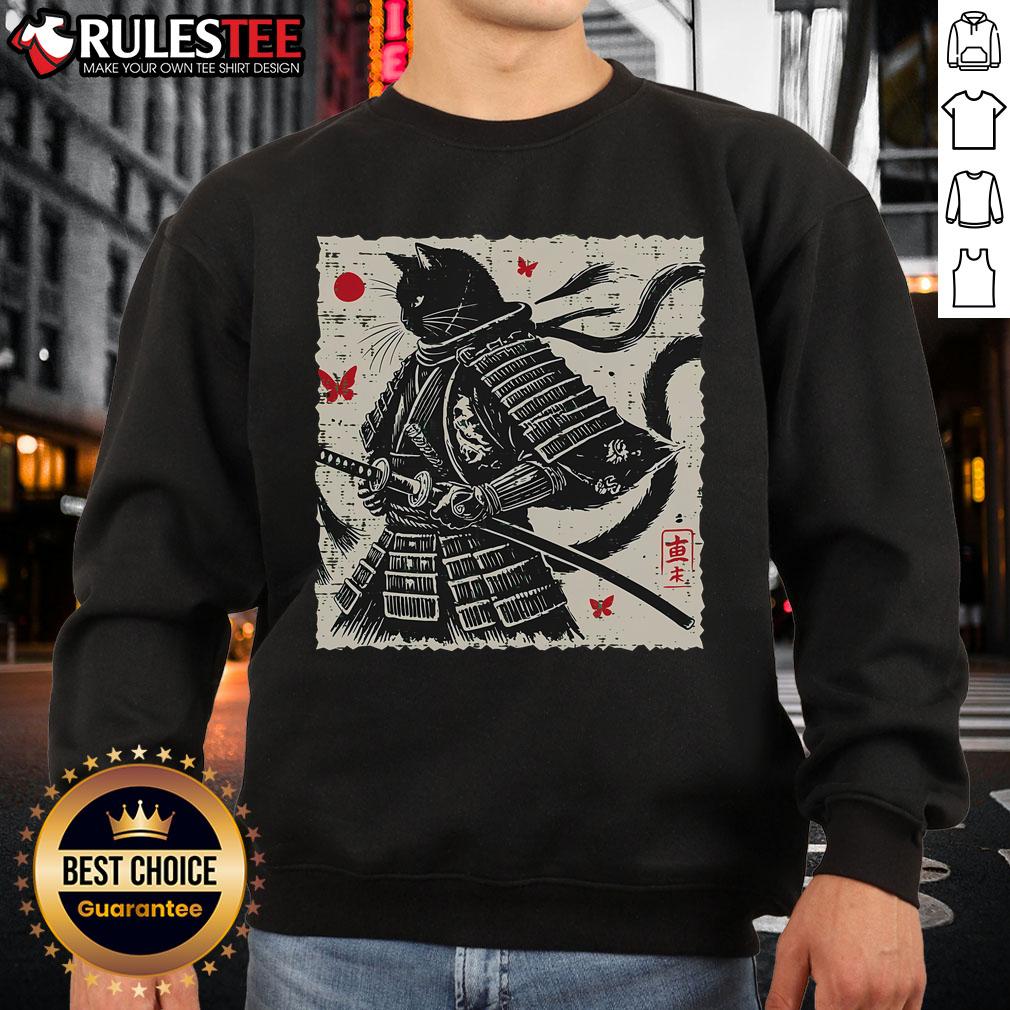 Awesome Japanese Cat Samurai Armor Vintage T-Shirt - Image 5