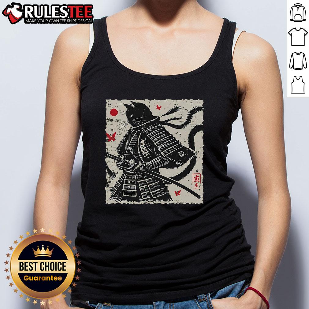 Awesome Japanese Cat Samurai Armor Vintage T-Shirt - Image 4