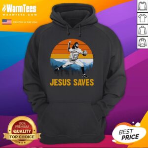 Alternative view of Awesome Jesus Saves Retro Baseball Pitcher Sunset T-Shirt