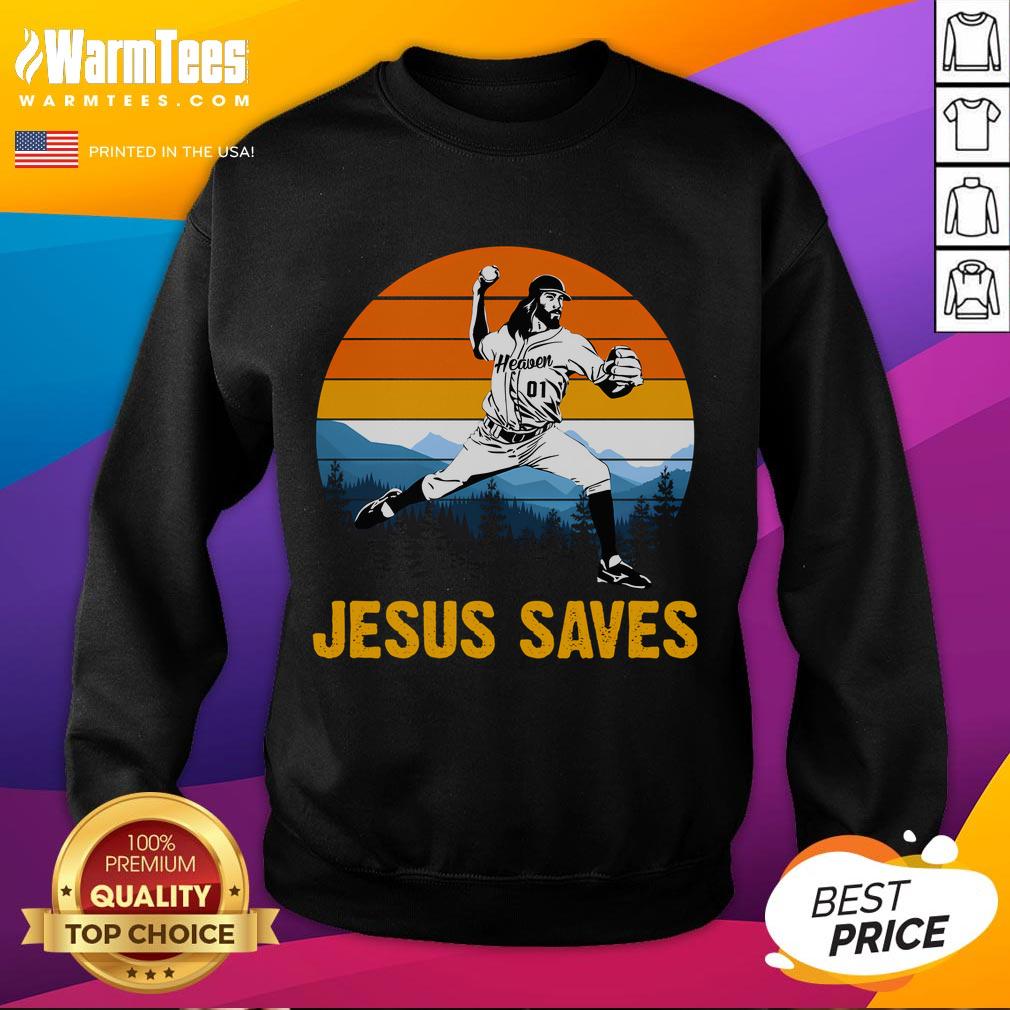 Awesome Jesus Saves Retro Baseball Pitcher Sunset T-Shirt - Image 5