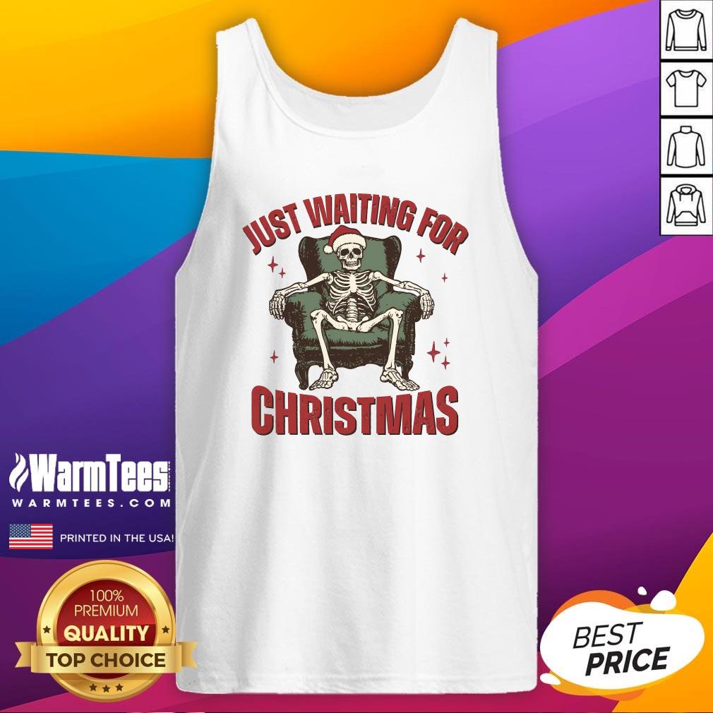 Awesome Just Waiting For Christmas Skeleton Holiday Season Xmas Holiday Santa Hat T-Shirt - Image 5