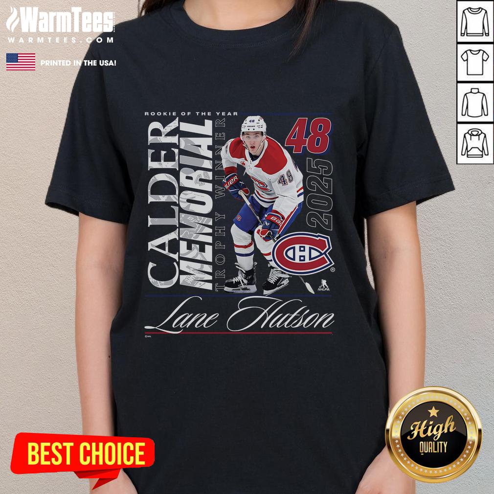 Awesome Lane Hutson Black Montreal Canadiens 2025 Calder Memorial Trophy Winner T-Shirt - Image 3