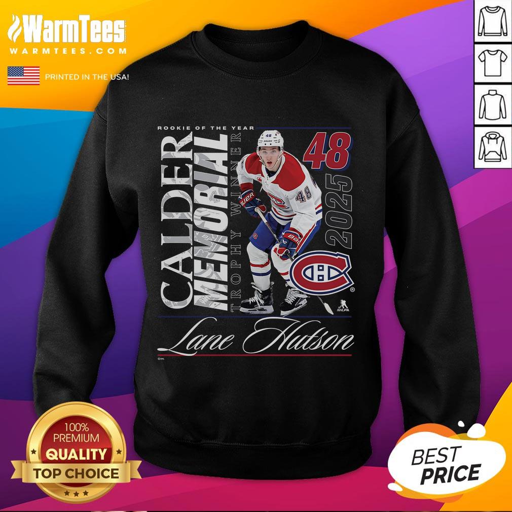 Awesome Lane Hutson Black Montreal Canadiens 2025 Calder Memorial Trophy Winner T-Shirt - Image 5