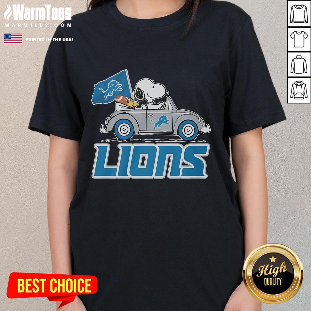 Awesome Lions Go On Car With Snoopy Special T-Shirt - Image 3