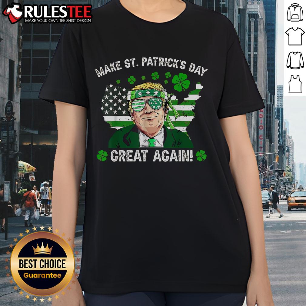 Awesome Make St Patrick's Day Great Again Trump US Flag Irish Clover T-Shirt - Image 3