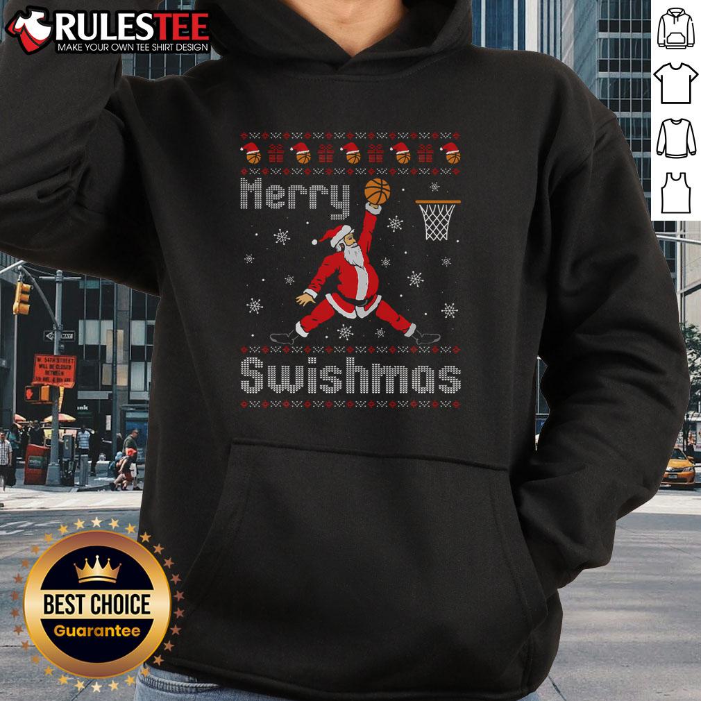 Awesome Merry Swishmas Basketball Dunk Rebound Santa Christmas T-Shirt - Image 2