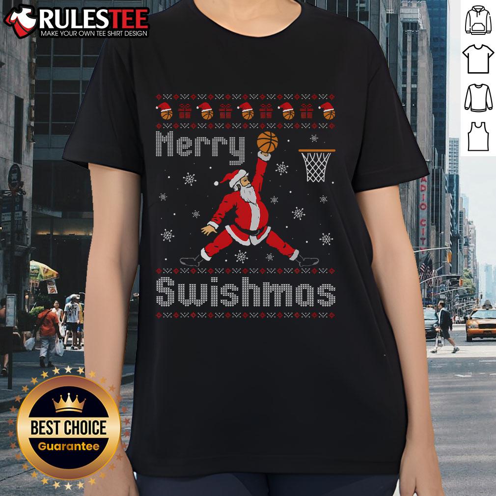 Awesome Merry Swishmas Basketball Dunk Rebound Santa Christmas T-Shirt - Image 3